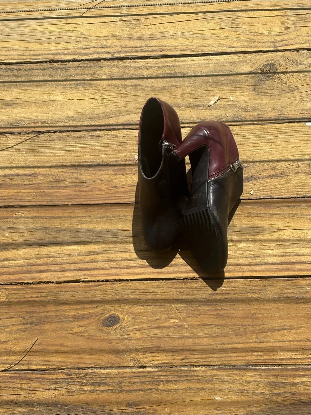 See By Chloé Two-Tone Black and Burgundy Leather Ankle Booties